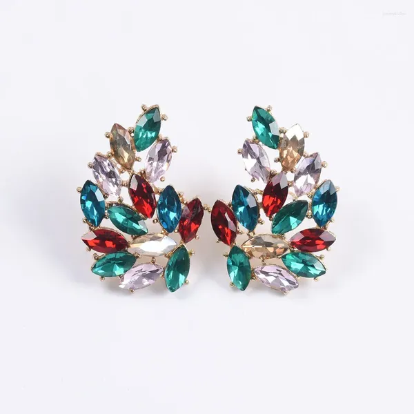 Boucles d'oreilles pendantes avec strass colorés, avec pierre de verre rouge/vert/clair, cadeaux de saint-valentin pour dames, goutte