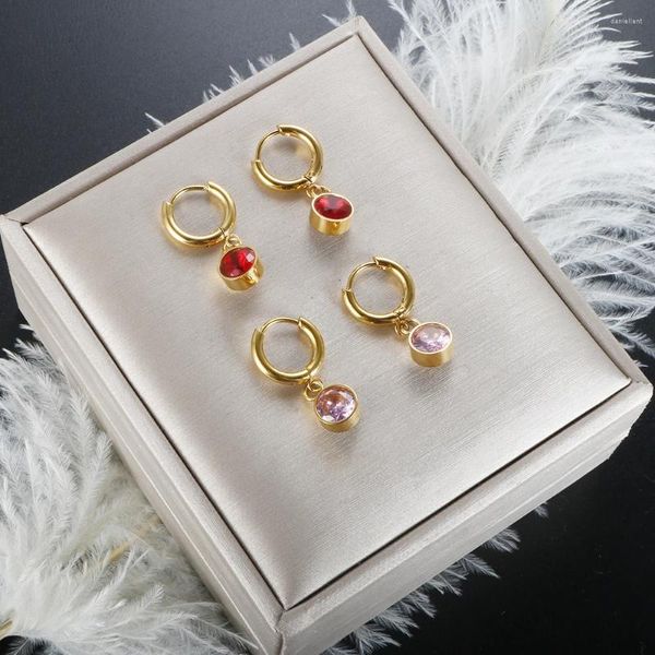 Boucles d'oreilles en peluche colorée Crystal Round Crystal For Women Girl Gold plaqué imperméable en acier inoxydable Bijoux de bijoux