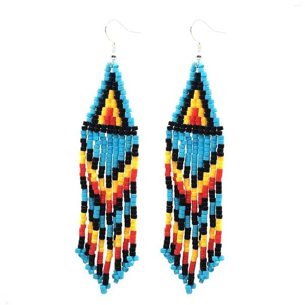 Boucles d'oreilles pendantes en perles de rocaille colorées pour femmes, Long motif triangulaire, pompon perlé, bijoux d'oreille de Festival autochtone africain