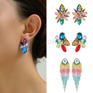 Boucles d'oreilles pendantes série colorée brillant cristal géométrique gland pour femmes Boho luxe élégant feuille en forme de coeur pendentif bijoux de mode