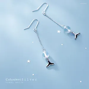 Dangle Oorbellen COLUSIWEI Authetische 925 Sterling Zilveren Fishtail Lange Ketting Drop Voor Crystal Bead Earring Vrouwen Mode-sieraden