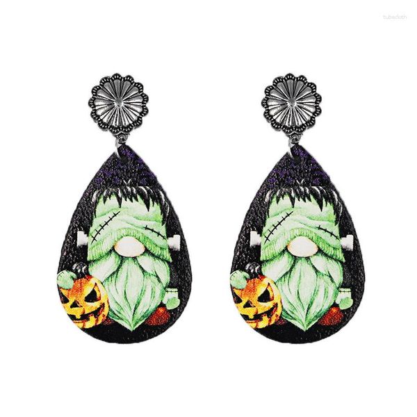 Boucles d'oreilles pendantes en cuir pour femmes, clous Concho, citrouille, maman, sorcière, naine, en forme de larme, bijoux de fête d'halloween, cadeau, vente en gros