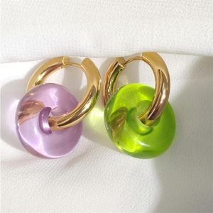 Dangle Boucles D'oreilles Contraste Coloré Résine Claire Ronde Géométrie Or Couleur Métal Cercle Goutte Pour Femmes Filles En Acier Inoxydable Bijoux Corée