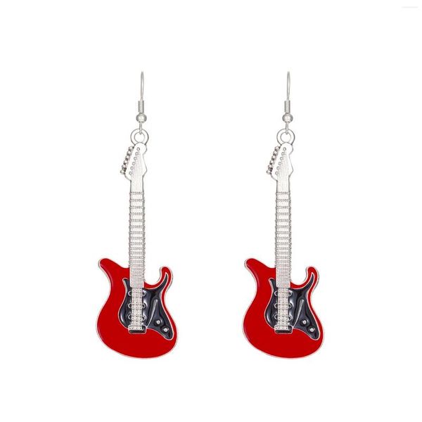 Pendientes colgantes aleación fresca Anime guitarra roja gota decoración oreja joyería para mujeres niñas encantos fiesta Funy regalo