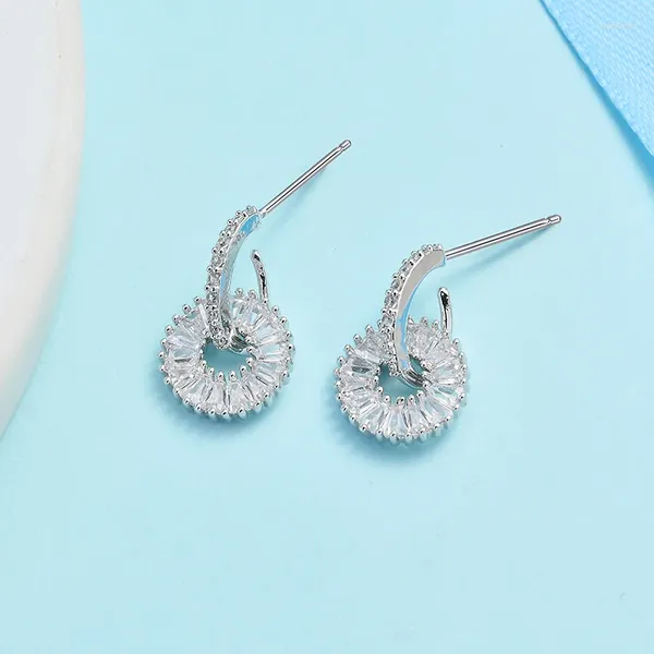 Boucles d'oreilles pendantes en cuivre et Zircon pavé en forme de cercle, clou d'oreille fantaisie éblouissant pour femmes et filles, bijoux de fête