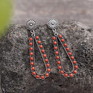 Dangle Oorbellen CORAL BLOSSOM Met Steen Turquoise Bloem Stud Red Teardrop Westerse Sieraden Cadeaus voor haar/Accessoires