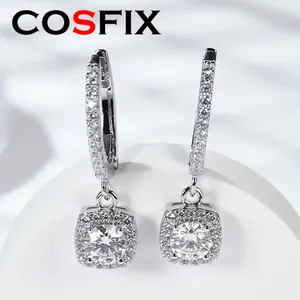 Pendientes colgantes Cosfix D Color 6.5 mm VVS Moissanite Drop Parring Luxury Square Weletry Weletry S925 Silver Sparkling Simulada