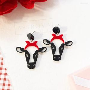 Boucles d'oreilles pendantes TÊTE DE VACHE ACRYLIQUE Avec Bandana Rouge Pour Femmes Ferme Animal Goutte Arc D'été Bijoux Accessoires LK4-GT5-5F