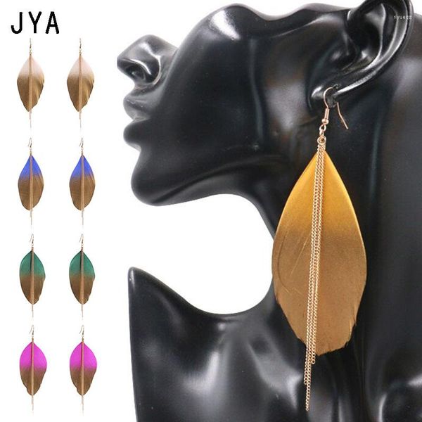 Boucles d'oreilles pendantes Cpop longue multicolore Nature plume pour les femmes mode Simple déclaration bijoux dame goutte en gros 2023