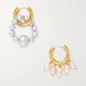 Boucles d'oreilles pendantes Design asymétrique créatif gris rose perle pendentif acier inoxydable Piercing cerceaux bijoux Boucles Doreilles Femme
