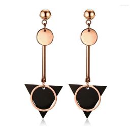 Boucles d'oreilles pendantes créatives Triangle noir couleur or Rose en acier inoxydable géométrique longue pour les femmes boucle d'oreille femme accessoires cadeau
