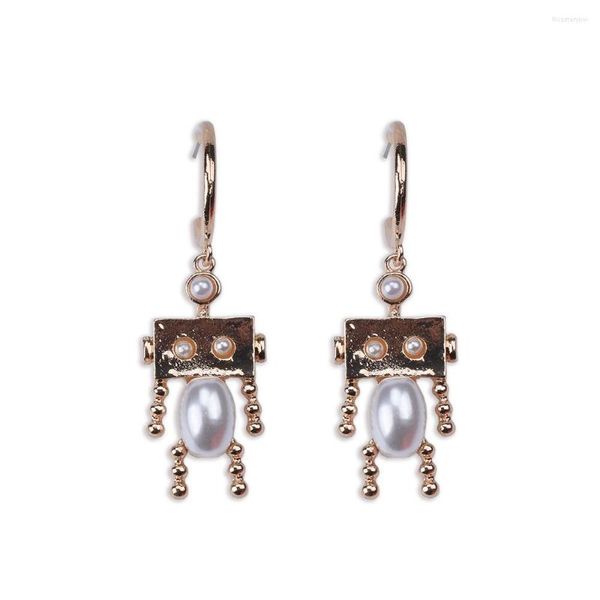 Boucles d'oreilles pendantes Creative Cartoon Robot Desin Long Drop Femme Haute Qualité Faux Perle Grande Boucle D'oreille Suspendue Bijoux Accessoires Pour Femmes