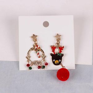 Boucles d'oreilles pendantes créatives de noël, ornements de Style asymétrique, arbre de neige, couronne d'élan, pendentif en métal, bijoux à la mode, cadeau