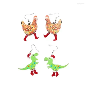 Boucles d'oreilles en peluche de Noël créatifs de Noël dinosaure lanterne coloré poulet drôle mignon dessin animal bijoux acrylique pour femmes