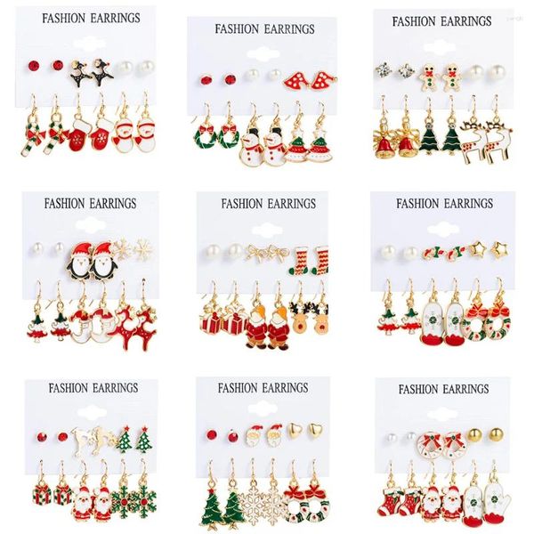 Boucles D'oreilles Pendantes Créatives De Noël Pendentif Boucles D'oreilles Ensemble 6 Pièces Goutte D'huile Coloré Père Noël Arbre Cadeaux Pour Les Femmes Fête Bijoux