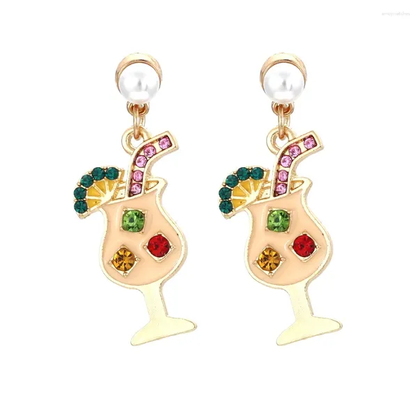 Pendientes colgantes creativos para mujer, taza de bebida fría, gota de goteo de aceite, colgante llamativo de cristal colorido, joyería de boda