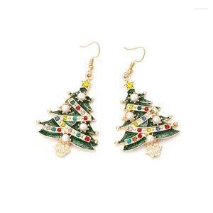 Boucles d'oreilles pendantes créatives colorées en Zircon, perle étoile arbre de noël pour femmes, Design tendance, bijoux en métal goutte glaçure