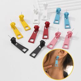 Pendientes colgantes creativos de aleación para mujer, aretes con cremallera, estilo Ins, coloridos, Mini regalos divertidos únicos de joyería