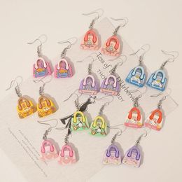 Boucles d'oreilles pendantes pour femmes, Design créatif, sac à main, Style résine, bijoux à la mode, tendance, cadeau Unique, déclaration