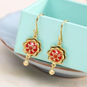 Dange oorbellen creatief ontwerp ingelegd omzoomd email porselein acht-petal lotus Chinese stijl retro charm dames sieraden
