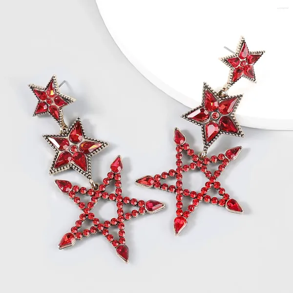 Boucles d'oreilles pendantes créatives, mode étoile rouge strass géométrique femmes ethnique Vintage cristal goutte bijoux vente en gros
