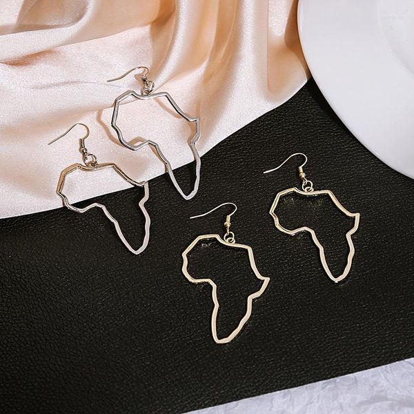 Pendientes colgantes creativos de Color dorado y plateado mapa de África Irregular para mujeres niñas moda ahueca hacia fuera la línea geométrica