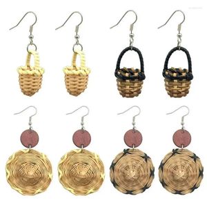 Boucles d'oreilles pendantes créatives en rotin faites à la main pour femmes, style bohème, panier de fleurs Simple, chapeau de paille, Design Long