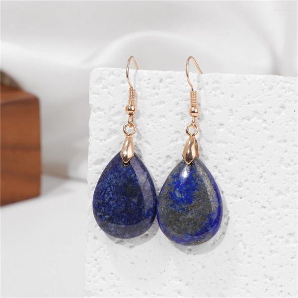 Dangle Brincos Criativo Lapis Lazuli Gota de Água Forma Pingente Feito à Mão Pedra Natural Para Mulheres Cor Dourada Longa