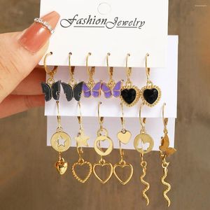 Boucles d'oreilles pendantes créatives de qualité supérieure, cœur de pêche noir, papillon en acrylique, mode pour femmes, ensemble de 9 pièces