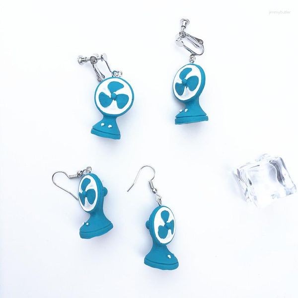 Boucles d'oreilles pendantes en résine créative, ventilateur électrique, goutte d'eau pour femmes, Simulation amusante, Clip d'oreille, accessoires de bijoux à la mode, vente en gros