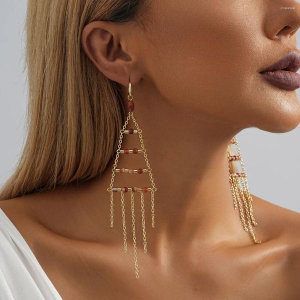 Boucles d'oreilles pendantes créatives triangulaires rondes, pendentif en pierre de cristal pour femmes, bijoux de Style de rue tendance, vente en gros