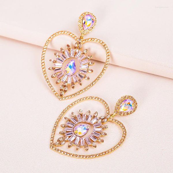 Boucles d'oreilles pendantes Creative Vintage couleur coeur cristal ethnique grand luxe Champagne strass goutte boucle d'oreille femmes bijoux en gros