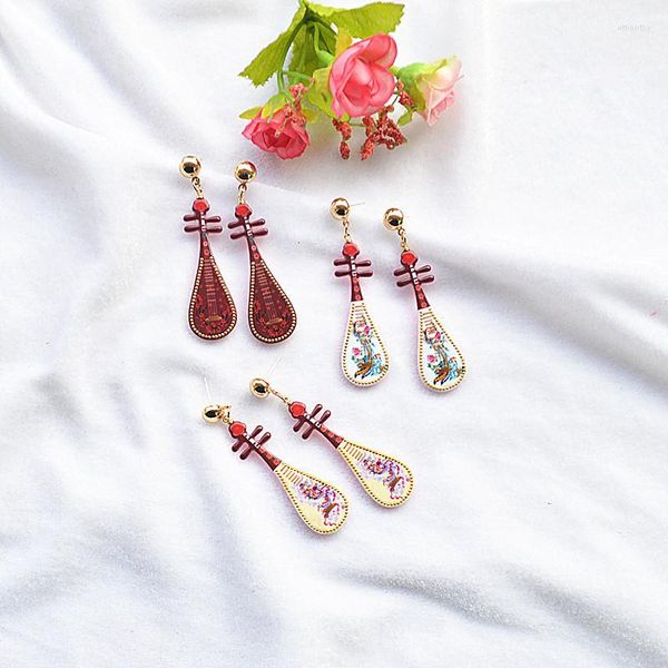 Pendientes colgantes creativos Vintage emulational instrumento Musical Eardrop temperamental exquisito laúd violín música entusiasta joyería