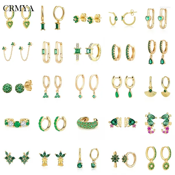 Boucles d'oreilles pendantes CRMYA or argent rempli cerceau goutte pince pour femmes Vintage vert Zircon femmes 2024 bijoux en gros