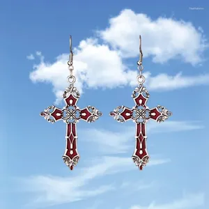 Pendientes colgantes cruces góticas vid flor cruz gota accesorios de joyería para mujer grande Y2k Grunge rojo/negro regalo de fiesta