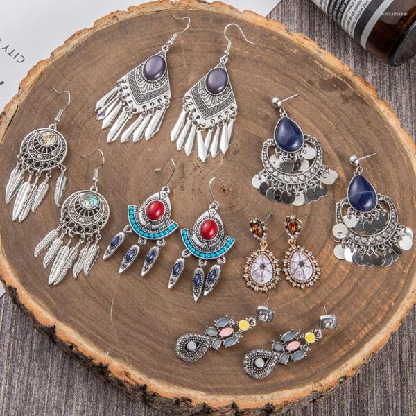 Pendientes colgantes Cristal brillante Bohemio Azul Declaración Gran lujo Pendiente largo Regalos hechos a mano Mujeres Geométrica Fringe Joyería de boda