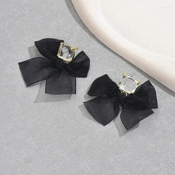 Pendientes colgantes Piedra de cristal de encaje negro Bowknot Estudio Mujer de moda Fashion Glass Fabrics Ins White Opción Gir Regalo