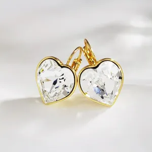 Boucles d'oreilles pendantes avec cristaux d'autriche, tendance pour femmes, cadeaux de saint-valentin, Design en forme de cœur, couleur or 14 carats, bijoux pour filles