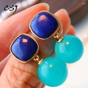 Dange oorbellen CSJ Elegant Natural Lapis Earring Sterling 925 Silver Amazonite For Women Party Birthday Hand Made Jewelry cadeau 2024
