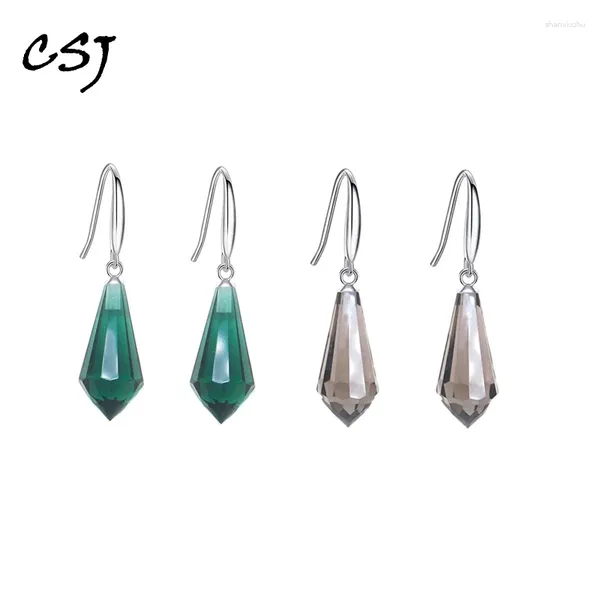 Boucles d'oreilles en peluche CSJ Elegant Natural Smoky Quartz Sterling 925 Silver Green Crystal 9 18 mm pour les femmes Bijoux d'anniversaire de fête