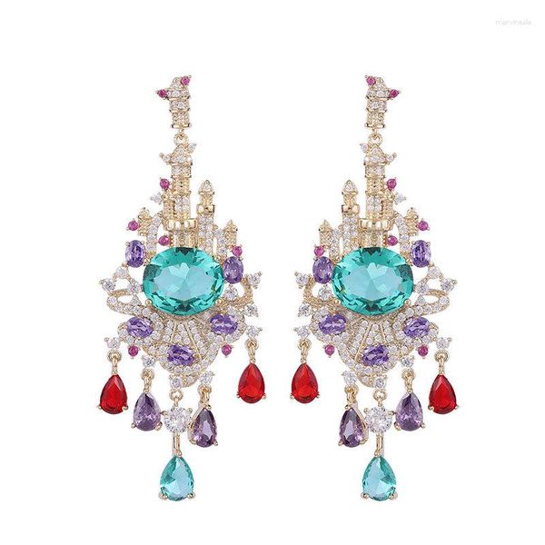 Boucles d'oreilles pendantes en Zircon cubique, Style Vintage, château, pour femmes, cristaux, accessoires de bijoux de bal de fête pour filles, LYG114