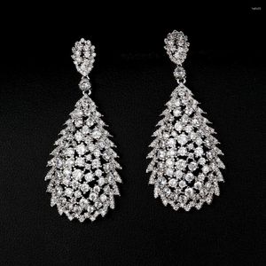 Dangle Oorbellen Zirconia CZ Bridal Drop Leaf Style Earring Mode-sieraden voor vrouwen Gift Wedding Ear Ornament