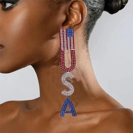 Boucles d'oreilles pendantes CUIER 12 cm de Long USA lettre boucle d'oreille pour femmes drapeau américain bijoux cadeau