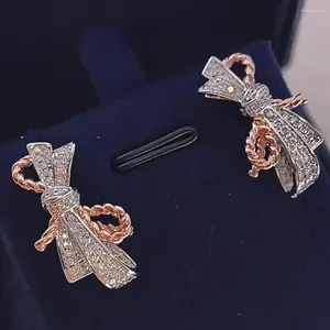 Boucles d'oreilles en peluche solide 18k White Gold Femmes Stud Bowknot Moisanite Diamonds Mourifiage Party Engagement Anniversary Drop