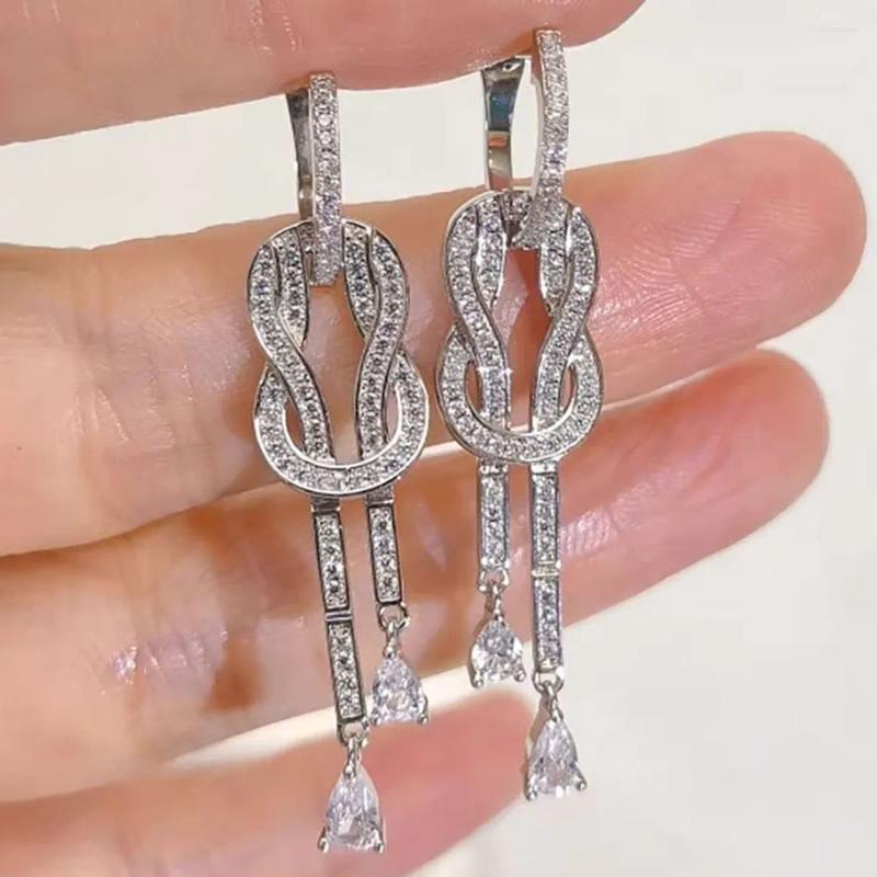 Dangle Earrings Custom Solid 18K White Gold Women Drop Push Earring Back Tassels Moissanite Diamonds Wedding Engagement Anniversary