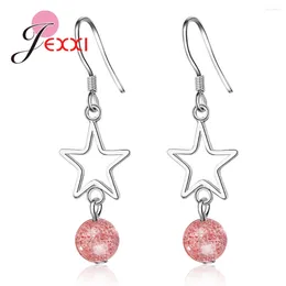 Boucles d'oreilles pendantes en argent Sterling 925 pour femmes, bijoux en cristal de fraise rose, à la mode, pour fête de mariage, meilleure vente