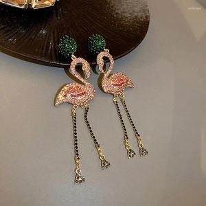 Dangle Oorbellen Leuke Dier Roze Vogels Crystal Drop Voor Vrouwen Party Lange Kwast Strass Verklaring Sieraden Geschenken