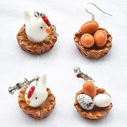 Boucles d'oreilles pendantes, œufs de poulet de dessin animé mignon pour femmes et filles, goutte asymétrique drôle, vêtements de fête de pâques, accessoires bijoux