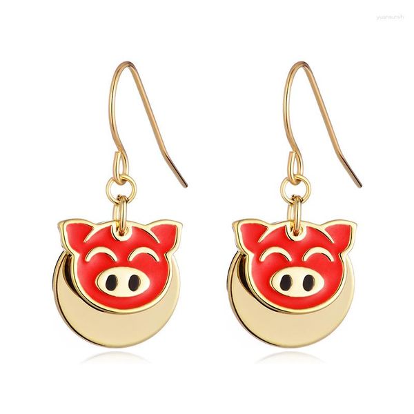 Pendientes colgantes lindos dibujos animados cerdo rojo gota cobre Animal colgante redondo pendiente joyería de moda Boucle D'oreille Femme 2023