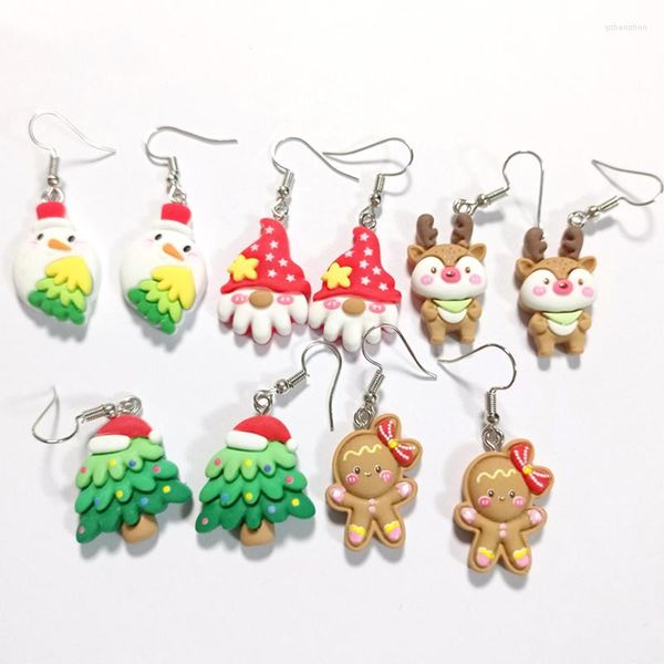 Pendientes colgantes lindo árbol de Navidad Santa Claus gota para mujeres niño amigo regalo Kawaii Elk muñeco de nieve hombre de jengibre pendiente joyería de fiesta